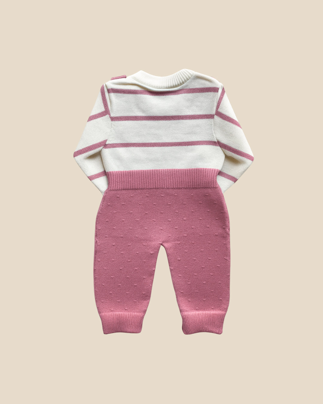 Baby Girl Knit Romper Set - Pink Cable Knit Overalls with Striped Sweater | Mommy Minors